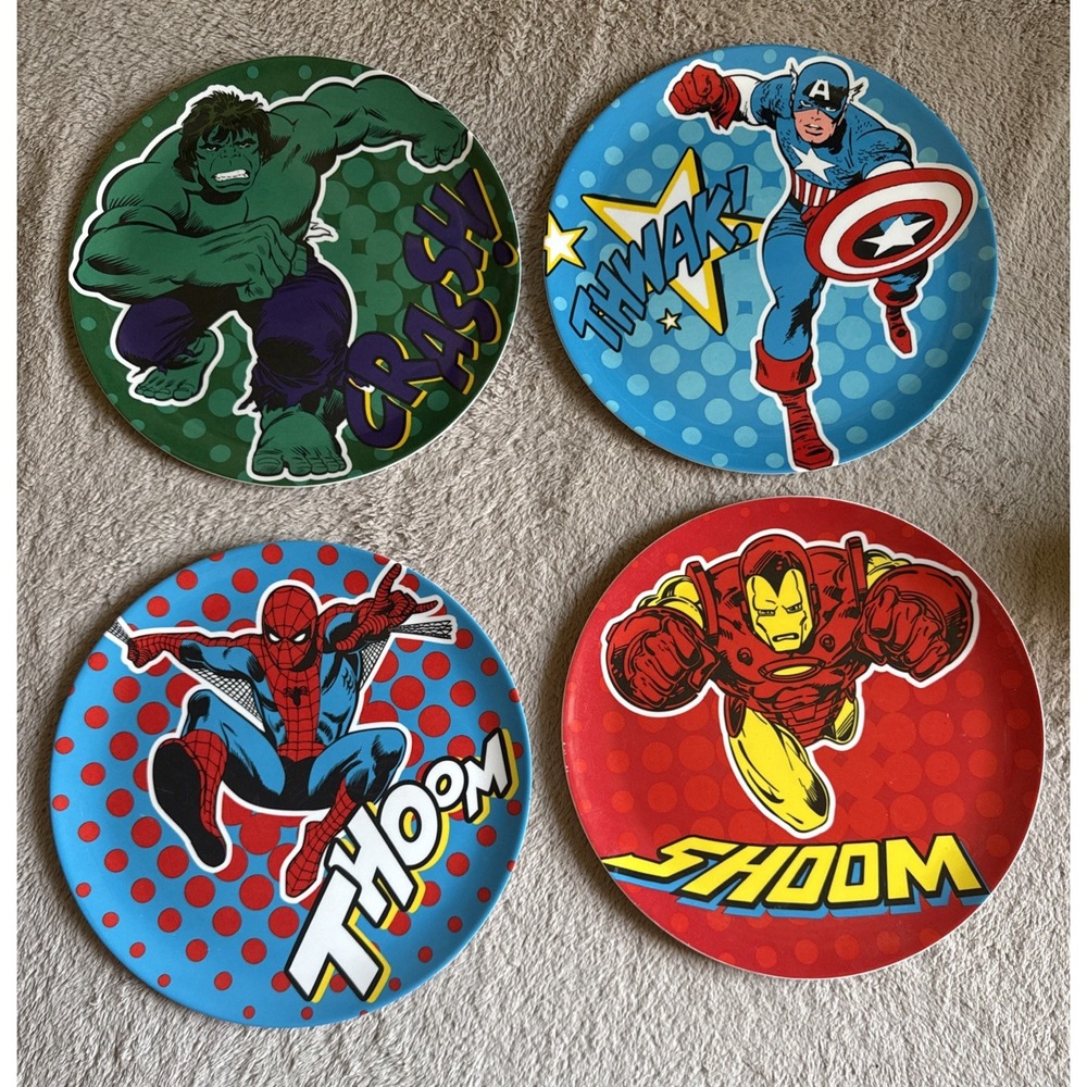 Marvel Eat Universe 4pc Melamine Plates Hulk Spider-Man Iron Man Captain America